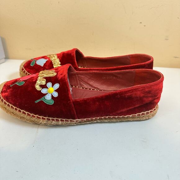 Dolce & Gabbana Shoes Womens 40 Red Velvet Mamma Bella Embellished Espadrille - Picture 7 of 8